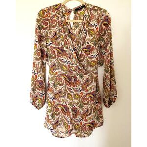 Ark and Co Multicolor Printed Lined Long Sleeve Open Back Cross Neck Romper Sz M